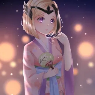 💕 fille anime, yukata, éventail, art, art numérique, illustration, femme telegram sticker