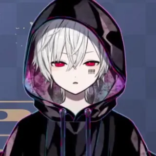 ☁️ Anime Junge, weiße Haare, rote Augen, Hoodie, Barcode, Anime Stil whatsapp sticker