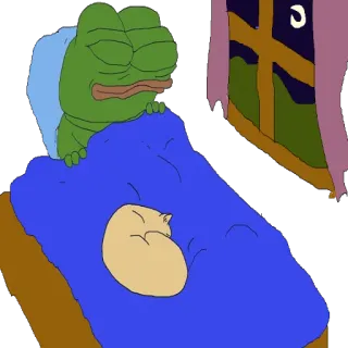 😴 Pepe the Frog ペペ, カエル, ミーム, 睡眠, 猫, ベッド telegram sticker