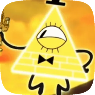 👁 Bill Cipher Gravity Falls dibujos animados, triángulo, villano, magia, amarillo whatsapp sticker