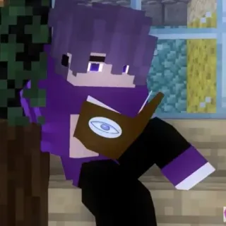😶 minecraft, personaggio a blocchi, legge libro, viola, arte digitale telegram sticker