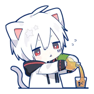 😌 cat, anime, sticker, drink, cute, chibi, pouring telegram sticker