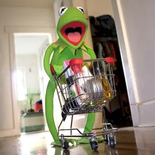 🙂 Kermit 커밋, 쇼핑, 장보기, 인형, 머펫, 귀여운 telegram sticker