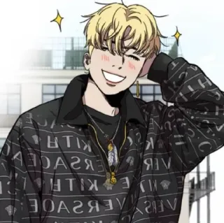 🎐 anime, dibujos animados, sonrisa, pelo rubio, feliz telegram sticker
