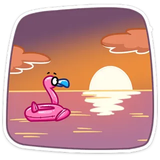 🌇 flamingo, pool float, sunset, summer, cartoon, cute, relaxation whatsapp sticker