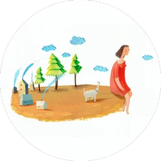 🙂 wanita, anjing, alam, pohon, rumah, pohon, pemandangan whatsapp sticker