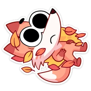 ☹️ fox, leaves, autumn, cute, fall, cartoon whatsapp sticker