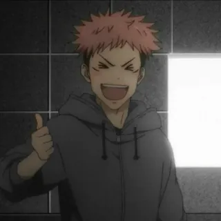 🦨 Yuji Itadori Jujutsu Kaisen Anime, Manga, Pollice in su, Felice, Capelli rosa telegram sticker