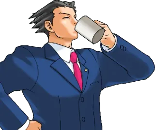 ☕ Phoenix Wright Ace Attorney adwokat, phoenix, wright, napój, garnitur telegram sticker