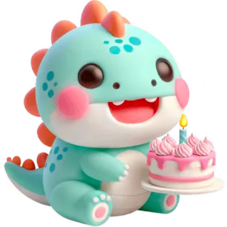 🎂 ไดโนเสาร์, เค้ก, วันเกิด, การ์ตูน, น่ารัก, คาวาอิ, การเฉลิมฉลอง whatsapp sticker