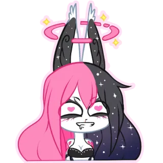 😍 Chica anime, Pelo rosa, Pelo negro, Dibujo animado, Personaje, Ojos de corazón whatsapp sticker