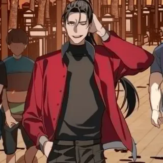 💥 Anime, Personagem, Homem, Jaqueta vermelha, Asiático, Bonito telegram sticker