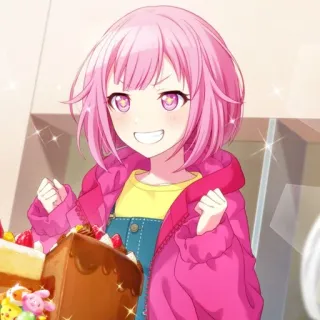 🤩 anime, pink hair, smile, cake, girl, cute whatsapp sticker