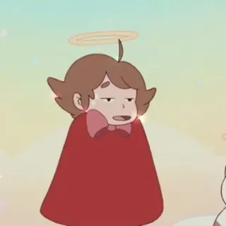 🥯 cartone animato, angelo, aureola, personaggio, mantello rosso, animato telegram sticker