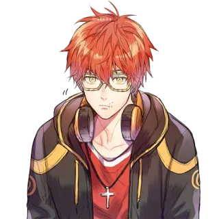 😗 anime, character, headphones, glasses, red hair telegram sticker