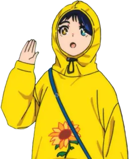 👋 anime, character, yellow, sunflower, hoodie telegram sticker