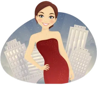 💃 Frau, Kleid, Stadt, Gebäude, Cartoon, Illustration whatsapp sticker