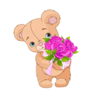 💋 osito de peluche, flores, rosas, lindo, dibujos animados, regalo, presente, ramo whatsapp sticker