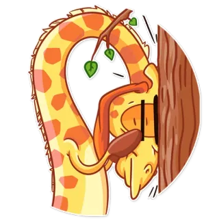 ✋ ยีราฟ, สัตว์, น่ารัก, กิ่งไม้, ใบไม้, ต้นไม้ telegram sticker