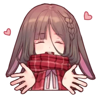 ☺️ anime, girl, cartoon, cute, hearts, scarf telegram sticker