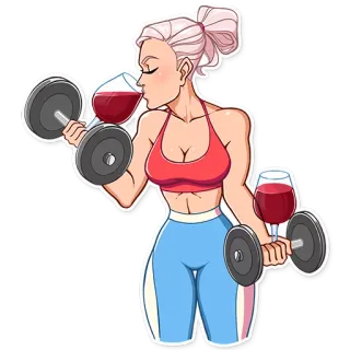 🍷 Fitness, Wein, Gewichtheben, Frau, Übung, Fitnessstudio telegram sticker