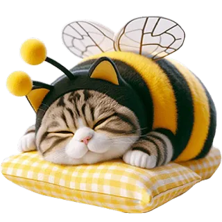 😴 แมว, ผึ้ง, สัตว์, น่ารัก, นอนหลับ, คาวาอิ whatsapp sticker