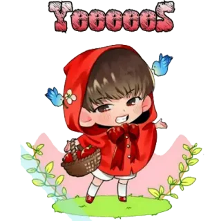 😇 Yeeeeeos 만화, 귀여운, 빨간 망토, 치비, 카와이 telegram sticker