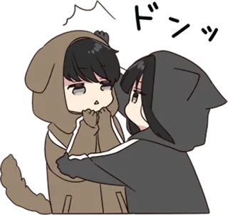 🤗 ドンッ anime, dog, cat, hug, cute, kawaii telegram sticker