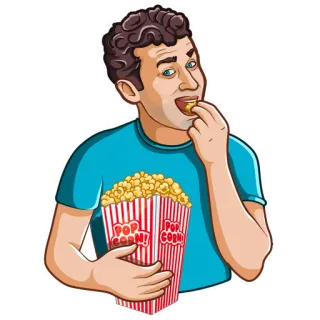 🍿 POP CORN! ป๊อปคอร์น, ผู้ชาย, กิน, อาหาร, ขนม, ภาพยนตร์, โรงหนัง whatsapp sticker