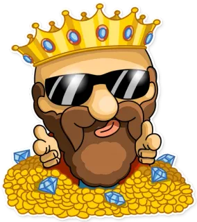 😎 ราชา, ทอง, เพชร, มงกุฎ, แว่นกันแดด, เครา, ความมั่งคั่ง, ทรัพย์สมบัติ whatsapp sticker