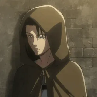 🔗 Levi Ackerman Attack on Titan anime, postać, w kapturze, smutny, levi, attack on titan telegram sticker