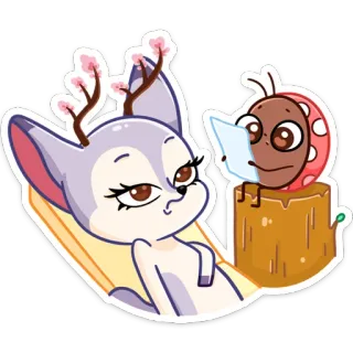 😐 cervo, joaninha, animal, desenho animado, fofo, adesivo, leitura telegram sticker