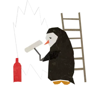 😞 pinguino, dipinto, muro, bottiglia, arte, cartone animato telegram sticker