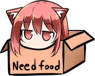😌 Need food Catgirl, Аниме, Еда, Коробка, Милый telegram sticker