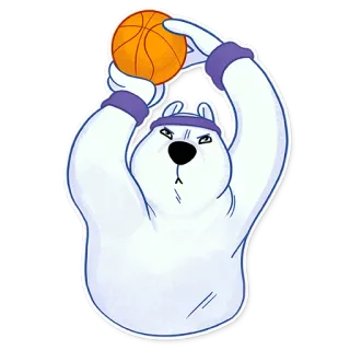 🏀 белый медведь, баскетбол, спорт, мультфильм, животное, спортсмен whatsapp sticker