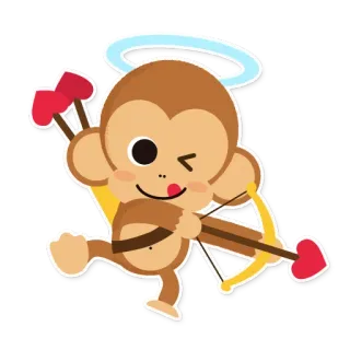 ❤ monyet, cupid, kartun, cinta, hewan, panah telegram sticker