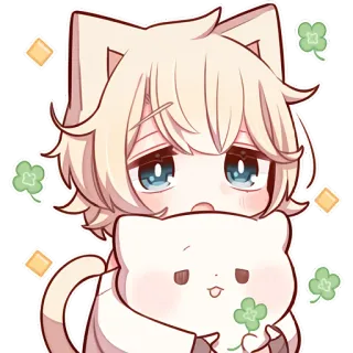 😧 anime, cat, clover, lucky, cartoon, cute, kawaii telegram sticker