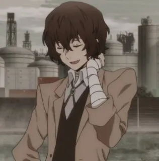 🥂 Osamu Dazai Bungo Stray Dogs Anime, Dazai, Bungo Stray Dogs, Charakter, lächelnd whatsapp sticker