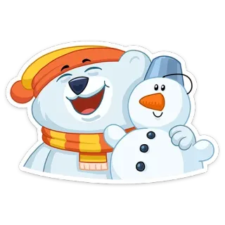 😀 ours polaire, bonhomme de neige, hiver, dessin animé, mignon, joyeux, amical telegram sticker