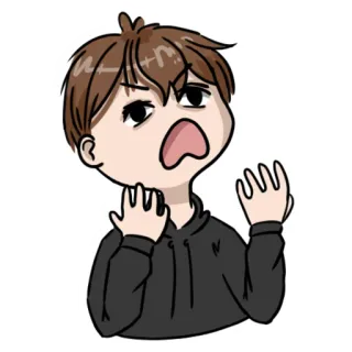 😩 Kreskówka, Zaskoczony, Zszokowany, Mężczyzna, Bluza z kapturem, Wyraz whatsapp sticker