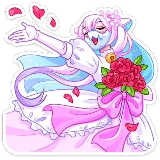 💐 Desenho animado, Fofo, Kawaii, Fantasia, Fantasma, Noiva, Casamento, Rosas telegram sticker