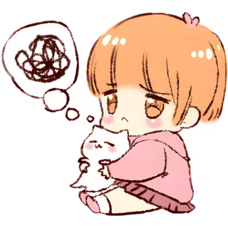 😣 Anime, Buồn, Suy tư, Kawaii, Dễ thương, Chibi, Mèo whatsapp sticker