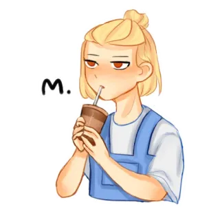 🙂 M. blonde, drinking, character, cartoon telegram sticker