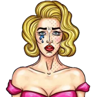 😰 pop art, woman, blonde, crying, sad, cartoon telegram sticker