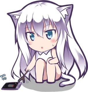 😯 gadis kucing, anime, chibi, manga, imut, telinga hewan, kawaii telegram sticker