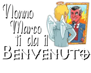 🤝 Nonno Marco ti da il BENVENUTO anjo, diabo, avô, bem-vindo, desenho animado, ilustração telegram sticker