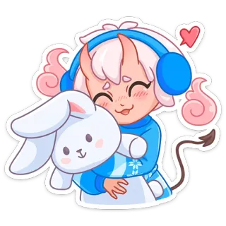 ☺️ Anime, Kawaii, Mignon, Diable, Casque, Peluche, Coeur whatsapp sticker