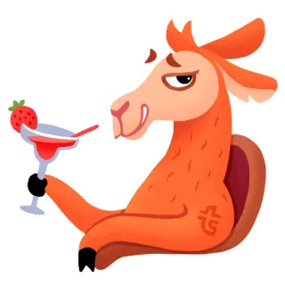🍸 llama, binatang, koktail, minuman, stroberi, kartun telegram sticker