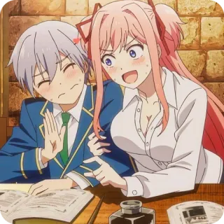😍 animé, couple, gêné, uniforme scolaire, romance telegram sticker