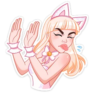 😝 Девушка-кошка, Аниме, Стикер, Милый, Блондинка, Язык, Женщина whatsapp sticker
